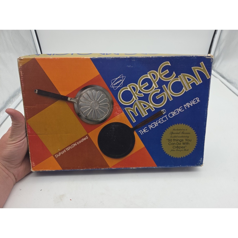 Popeil's Crepe Magician Pan Recipe Book Storage Dupont Teflon 1975 Vtg in Box - Picture 6 of 9